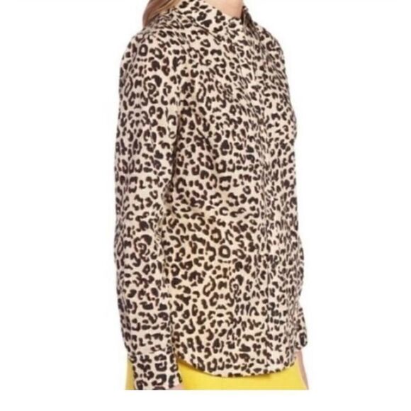 1901 Blouse Button Down Collar Leopard Print Tan Black Brown Long Sleeve XS - Picture 4 of 13